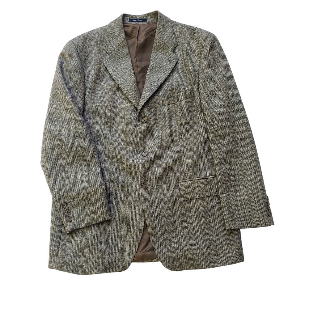 Chaps Ralph Lauren Ivy Prep Wool Blazer Jacket Sport Coat Brown Tweed 3 Btn 42R